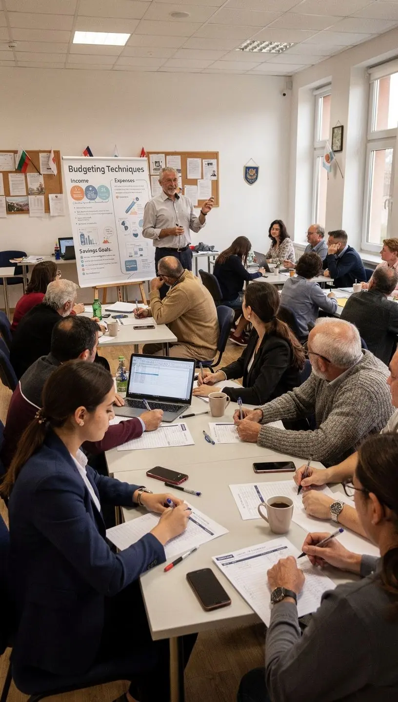 Személyes pénzügyi tanácsokkal teli könyvek egy könyvespolcon.